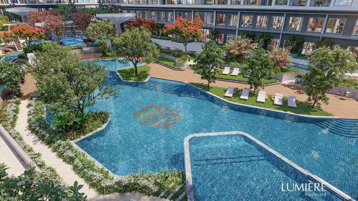 Hồ bơi phi thuyền dài 65m gây tò mò với nhiều gia đình tìm mua căn hộ.