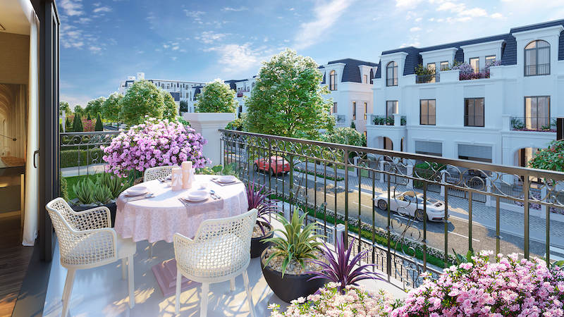 Biệt thự Thảo Viên Villas với không gian bốn bề được bao phủ bởi cây cối, hoa cỏ tươi mát.