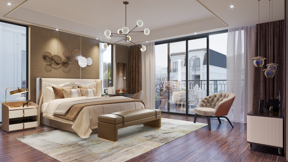 Phòng ngủ được thiết kế hướng sáng giúp cho giấc ngủ của chủ nhân luôn được hưởng thụ sinh khí tốt từ thiên nhiên.