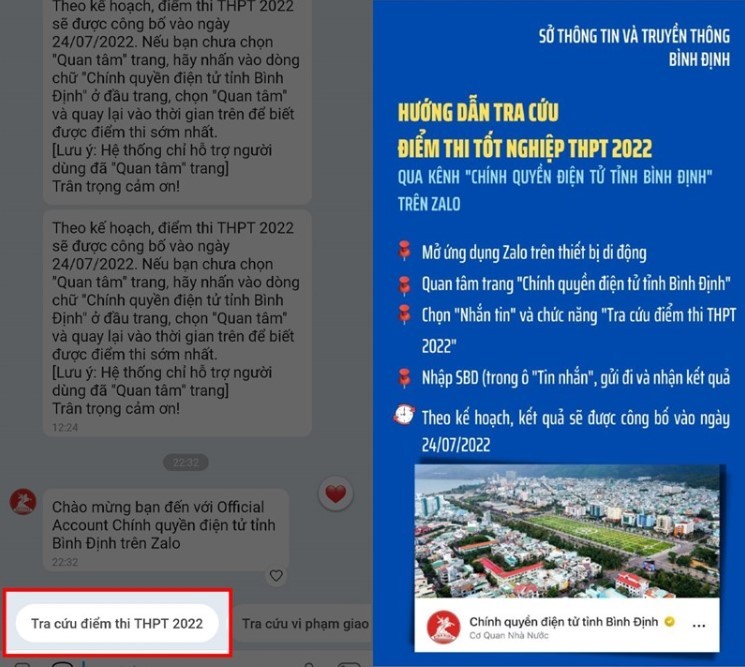 Tra cứu điểm thi tốt nghiệp THPT 2022 trên Zalo