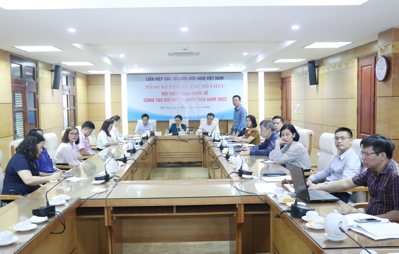 Quang cảnh buổi tổng kết Hội nghị toàn quốc công tác đối ngoại nhân dân năm 2022 (Ảnh: Thu Hiền).