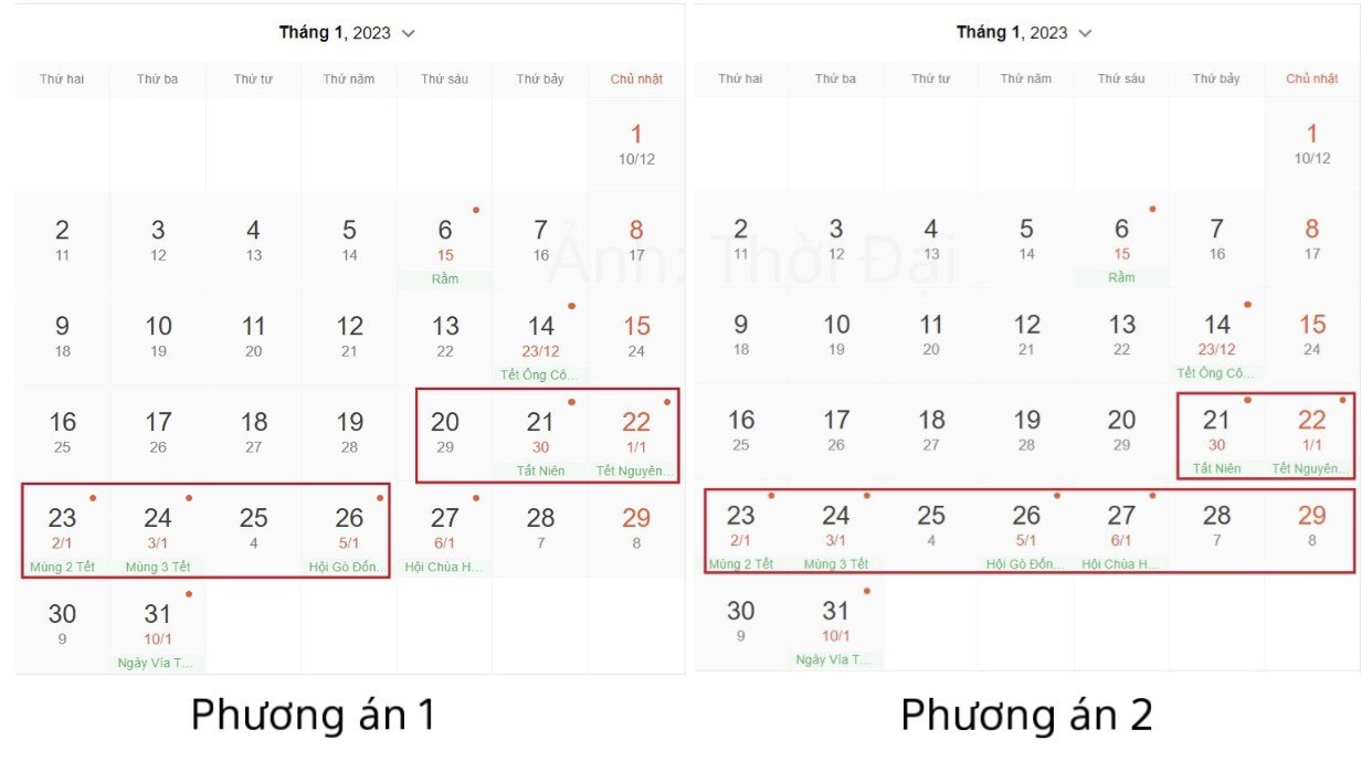 Đề xuất 2 phương án nghỉ Tết Nguyên đán Quý Mão năm 2023