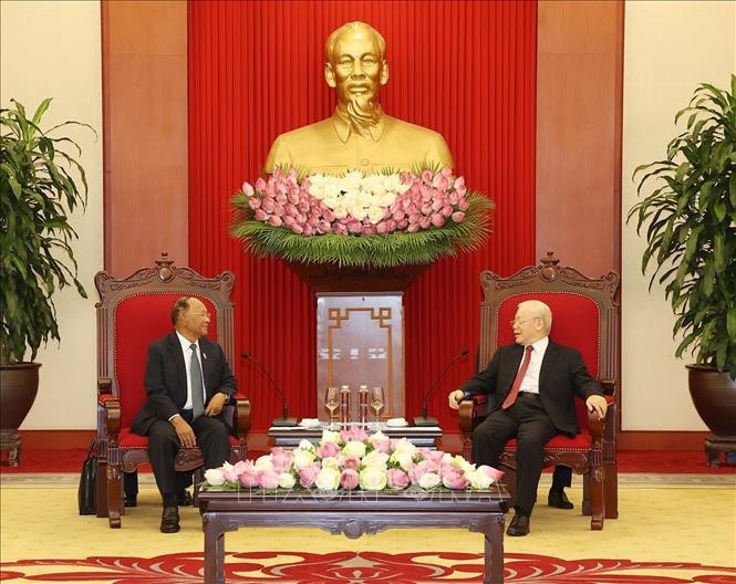 Tổng Bí thư Nguyễn Phú Trọng tiếp Chủ tịch Quốc hội Vương quốc Campuchia Samdech Heng Samrin