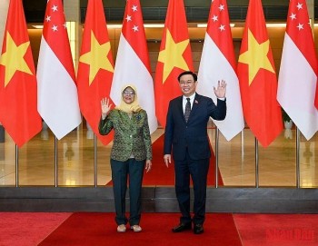 Chủ tịch Quốc hội Vương Đình Huệ tiếp Tổng thống Cộng hòa Singapore Halimah Yacob