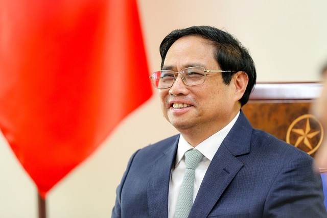 Thủ tướng Chính phủ Phạm Minh Chính điểm lại những bước phát triển tốt đẹp và hiệu quả trong quan hệ hai nước thời gian qua (Ảnh: VGP/Nhật Bắc).