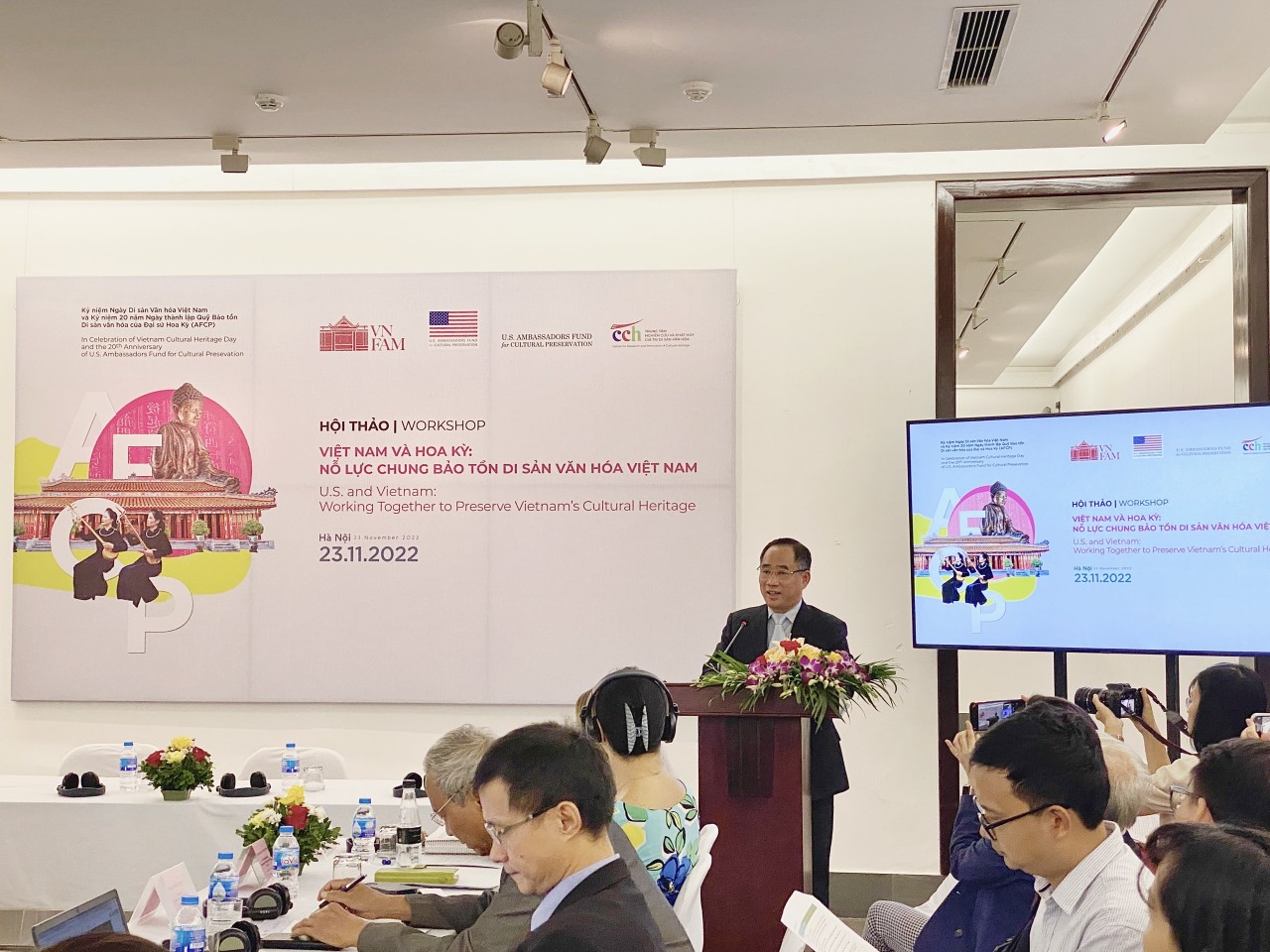 TS Nguyễn Anh Minh, Giám đốc Bảo tàng Mỹ thuật Việt Nam phát biểu tại Hội thảo (Ảnh: Hạnh Trần).