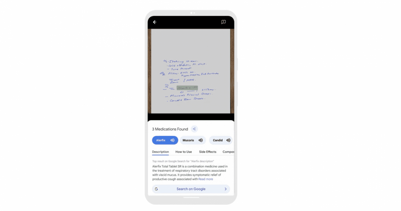 Mô hình máy học và công nghệ AI của Google có thể dịch những đơn thuốc viết tay của bác sỹ (Ảnh: Google)
