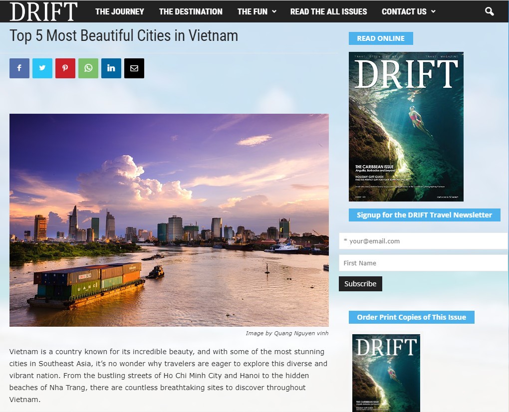 Bài viết đăng trên trang Drift Travel (Ảnh chụp màn hình).