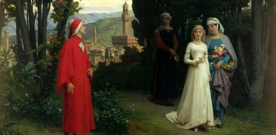 Dante và Beatrice trong một lần gặp gỡ (Ảnh: 