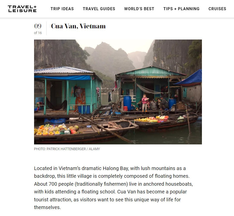 Làng chài Cửa Vạn ở Hạ Long (Quảng Ninh) được xếp ở vị trí thứ 9 (Ảnh chụp màn hình).