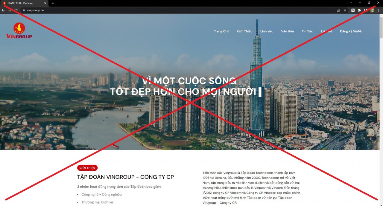 Một số trang web giả mạo Tập đoàn Vingroup. (Ảnh: Chụp màn hình)