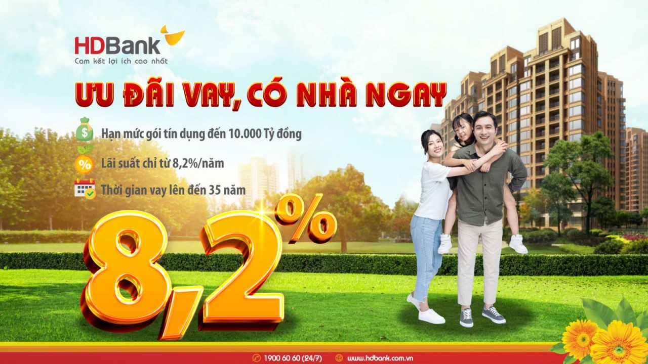 Cơ hội mua nhà với gói vay lãi suất chỉ từ 8,2%/năm tại HDBank