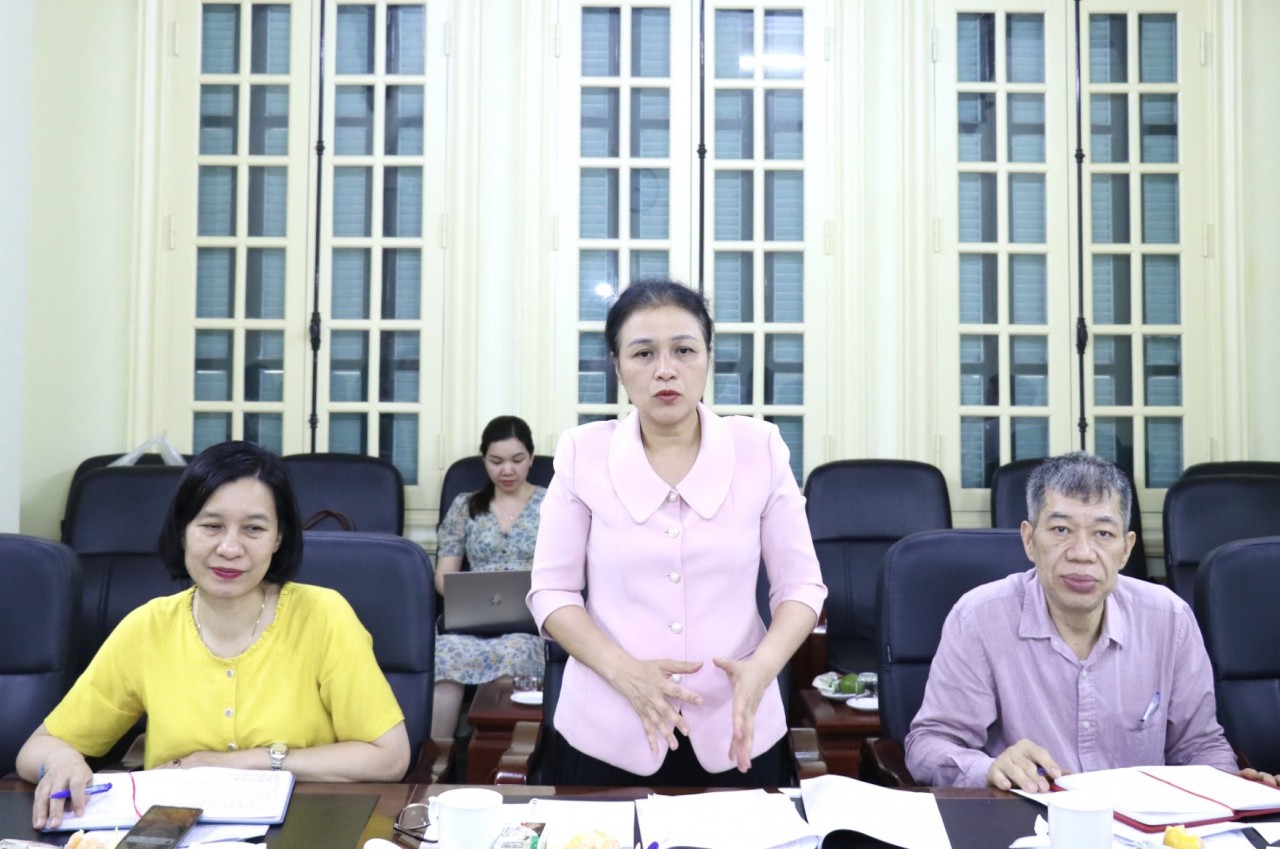 Chủ tịch Liên hiệp Hữu nghị Nguyễn Phương Nga phát biểu tại cuộc làm việc với Liên hiệp các tổ chức hữu nghị tỉnh Hải Dương (Ảnh: Thu Hà)