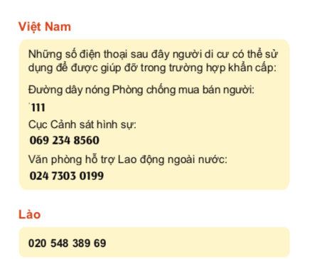 Những số điện thoại khẩn cấp dành cho người di cư
