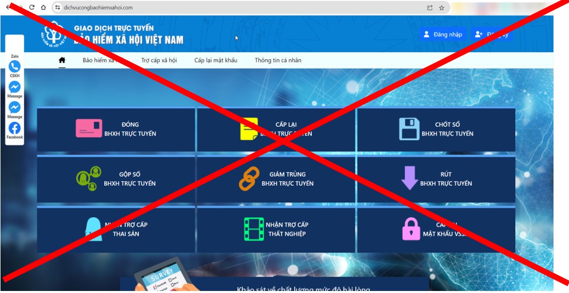 Cảnh báo trang web giả mạo Cổng dịch vụ công Bảo hiểm xã hội Việt Nam | Xã hội | Vietnam+ (VietnamPlus)