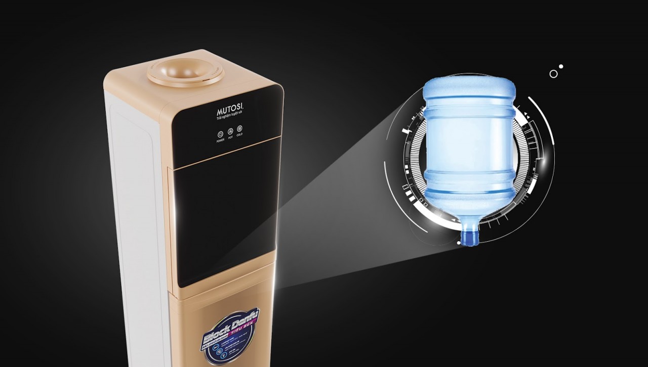 Mutosi MD-360 thiết kế úp bình giúp cấp nước dễ dàng và nhanh chóng.