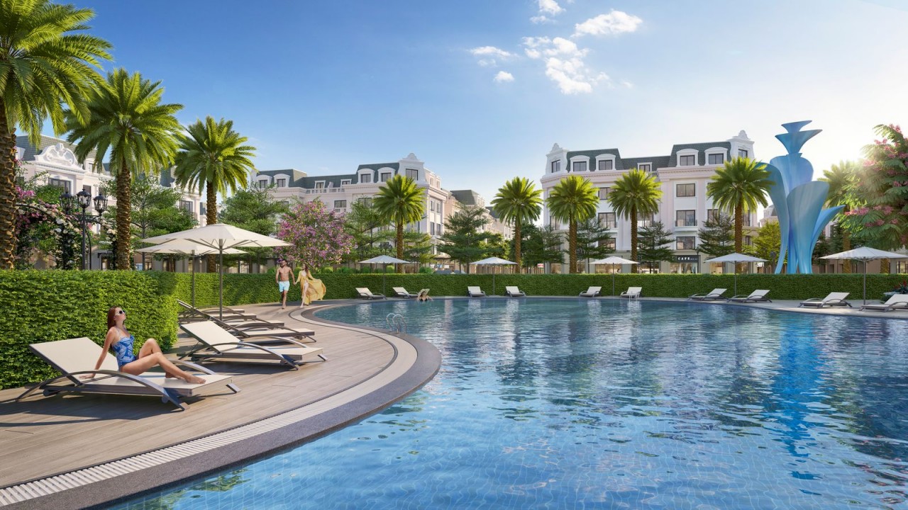 Bể bơi phong cách resort mang tới trải nghiệm sống đẳng cấp cho cư dân.