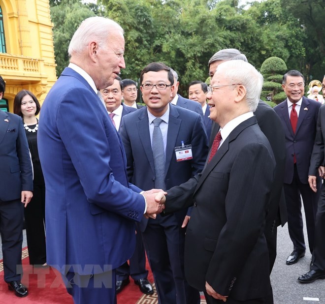 Tổng Bí thư chủ trì Lễ đón chính thức Tổng thống Hoa Kỳ Joe Biden  | Chính trị | Vietnam+ (VietnamPlus)