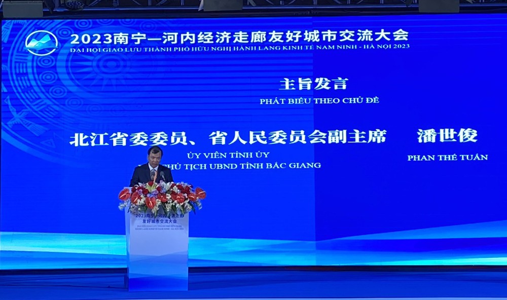 Phó Chủ tịch UBND tỉnh Bắc Giang Phan Thế Tuấn phát biểu tại Đại hội. (Ảnh: Báo Bắc Giang)