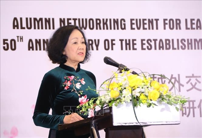 Thường trực Ban Bí thư, Trưởng Ban Tổ chức Trung ương Trương Thị Mai phát biểu. (Ảnh: TTXVN)