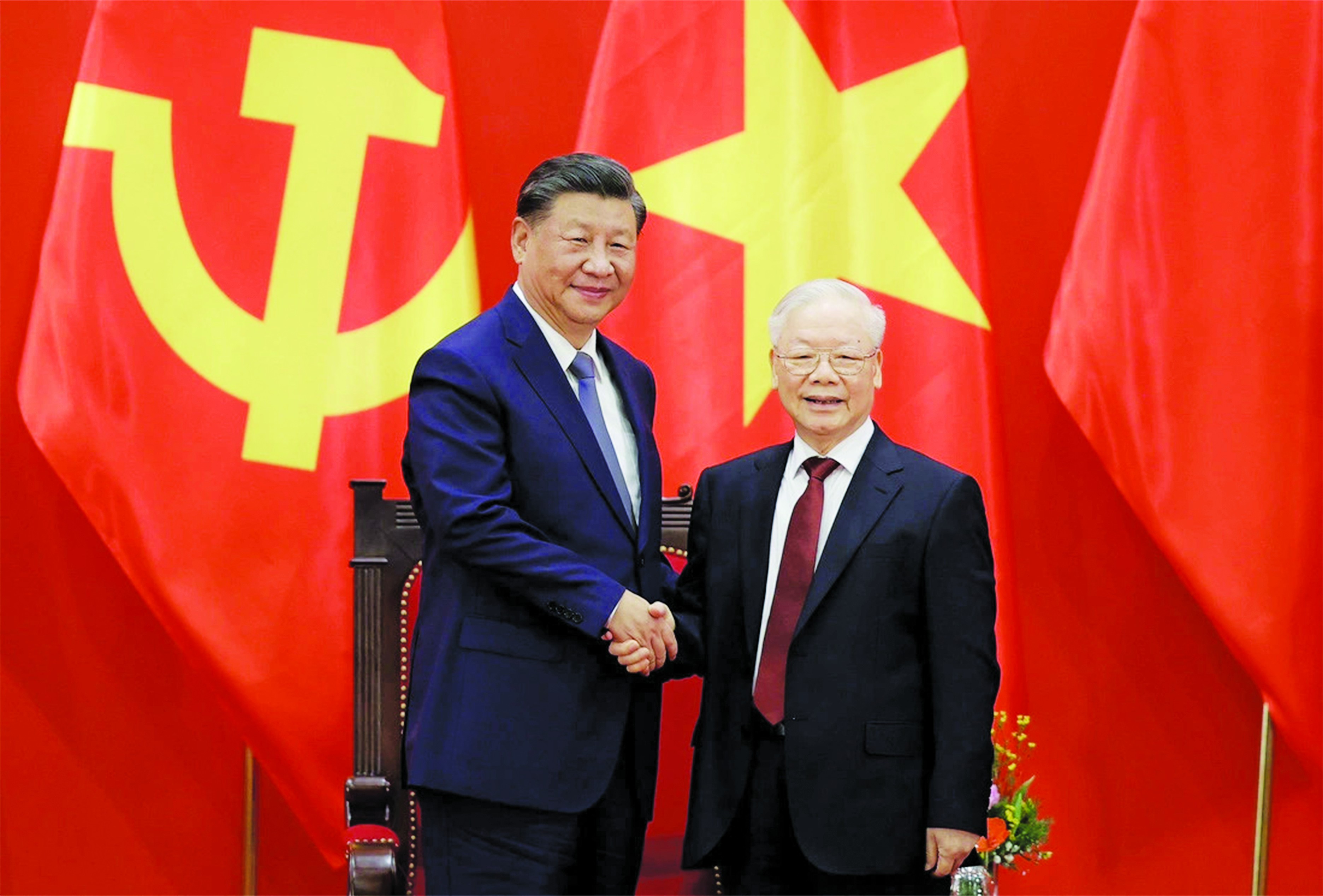 Tổng Bí thư Nguyễn Phú Trọng và Tổng Bí thư, Chủ tịch nước Trung Quốc Tập Cận Bình tại cuộc gặp gỡ nhân sỹ hữu nghị và thế hệ trẻ Việt Nam - Trung Quốc, ngày 13/12/2023 tại Hà Nội. (Ảnh: KT)