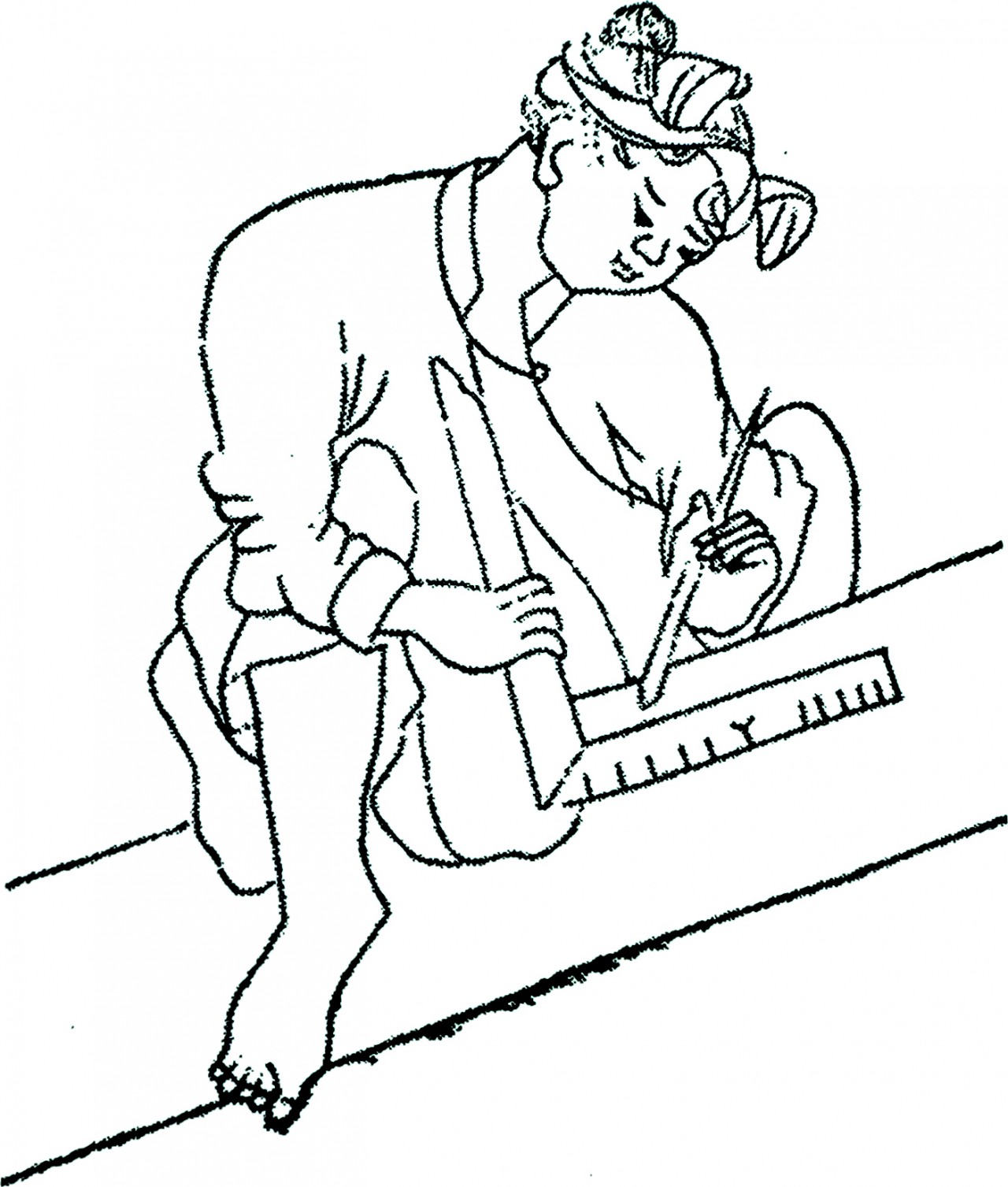 Thợ mộc đo thước. 