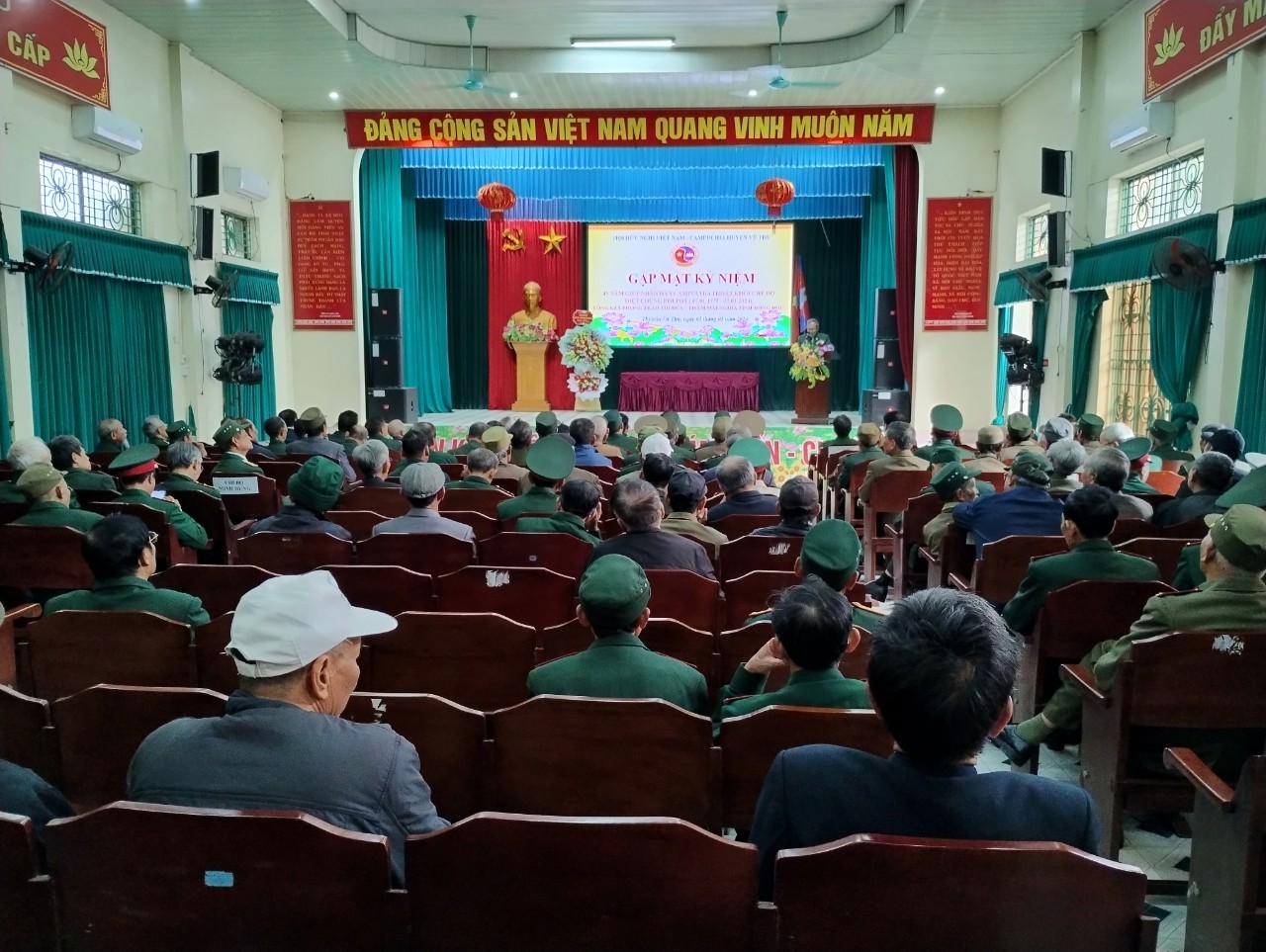 Hội hữu nghị Việt Nam - Campuchia huyện Vũ Thư (tỉnh Thái Bình) buổi gặp mặt kỷ niệm 45 năm giúp nhân dân Campuchia thoát khỏi chế độ diệt chủng Pol Pot, tháng 1/2024. (Ảnh: KT)