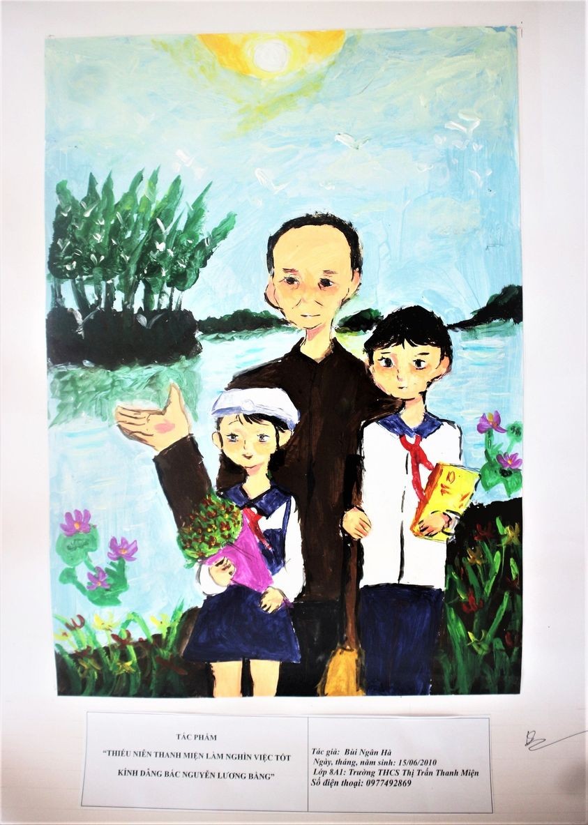 tác phẩm: Thiếu niên Thanh Miện làm nghìn việc tốt kính dâng bác Nguyễn Lương Bằng Thí sinh: Bùi Ngân Hà Đơn vị: Lớp 8A1, Trường THCS thị trấn Thanh Miện tác phẩm: Thiếu niên Thanh Miện làm nghìn việc tốt kính dâng bác Nguyễn Lương Bằng Thí sinh: Bùi Ngân Hà Đơn vị: Lớp 8A1, Trường THCS thị trấn Thanh Miện