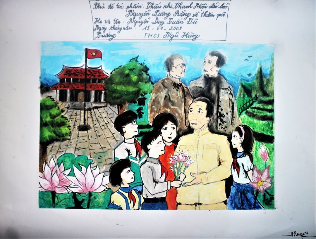 Tác phẩm: Thiếu nhi Thanh Miện đón bác Nguyễn Lương Bằng về thăm quê Thí sinh: Nguyễn Duy Tuấn Vũ Đơn vị: Lớp 9A, Trường THCS Ngũ Hùng Tác phẩm: Thiếu nhi Thanh Miện đón bác Nguyễn Lương Bằng về thăm quê Thí sinh: Nguyễn Duy Tuấn Vũ Đơn vị: Lớp 9A, Trường THCS Ngũ Hùng