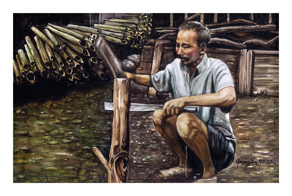 Tranh vẽ Bác Hồ lao động