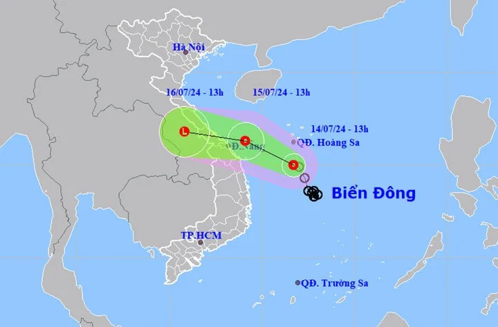 Dự báo đường đi của áp thấp nhiệt đới. (Ảnh: Trung tâm Dự báo khí tượng thuỷ văn quốc gia)