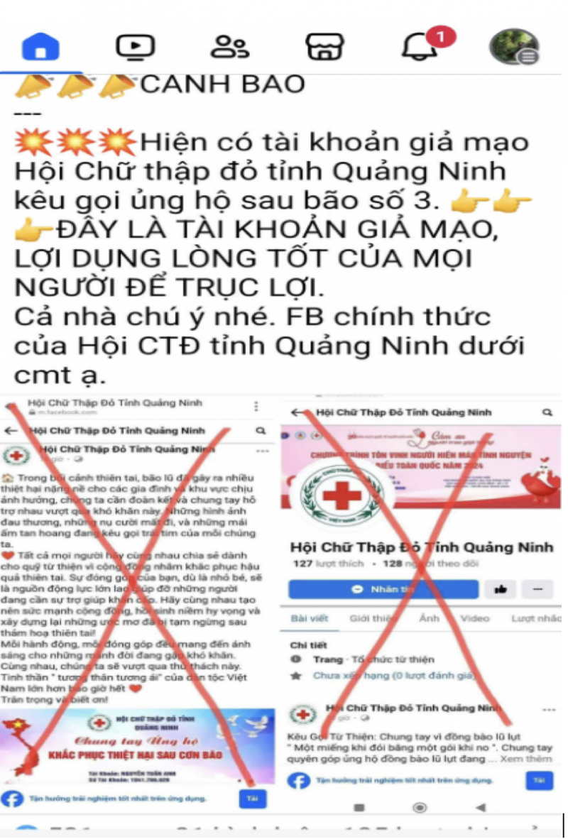Thông tin giả mạo quyên góp để trục lợi (Ảnh: Sở TTTT Quảng NInh).
