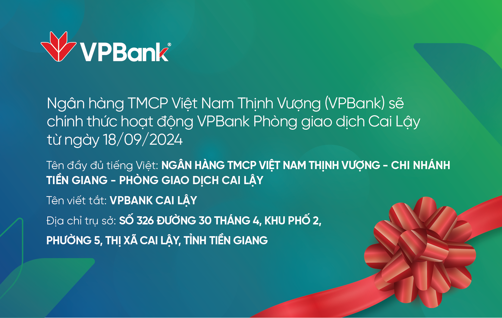 VPBank mở rộng hoạt động tại Cai Lậy, Tiền Giang VPBank mở rộng hoạt động tại Cai Lậy (Tiền Giang)