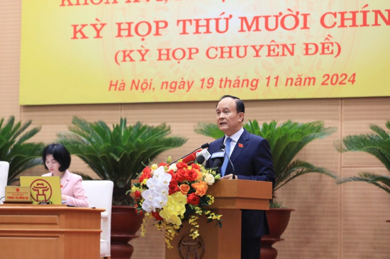 Chủ tịch HĐND TP Hà Nội Nguyễn Ngọc Tuấn phát biểu khai mạc kỳ họp (Ảnh: T.L). Chủ tịch HĐND TP Hà Nội Nguyễn Ngọc Tuấn phát biểu khai mạc kỳ họp (Ảnh: T.L).