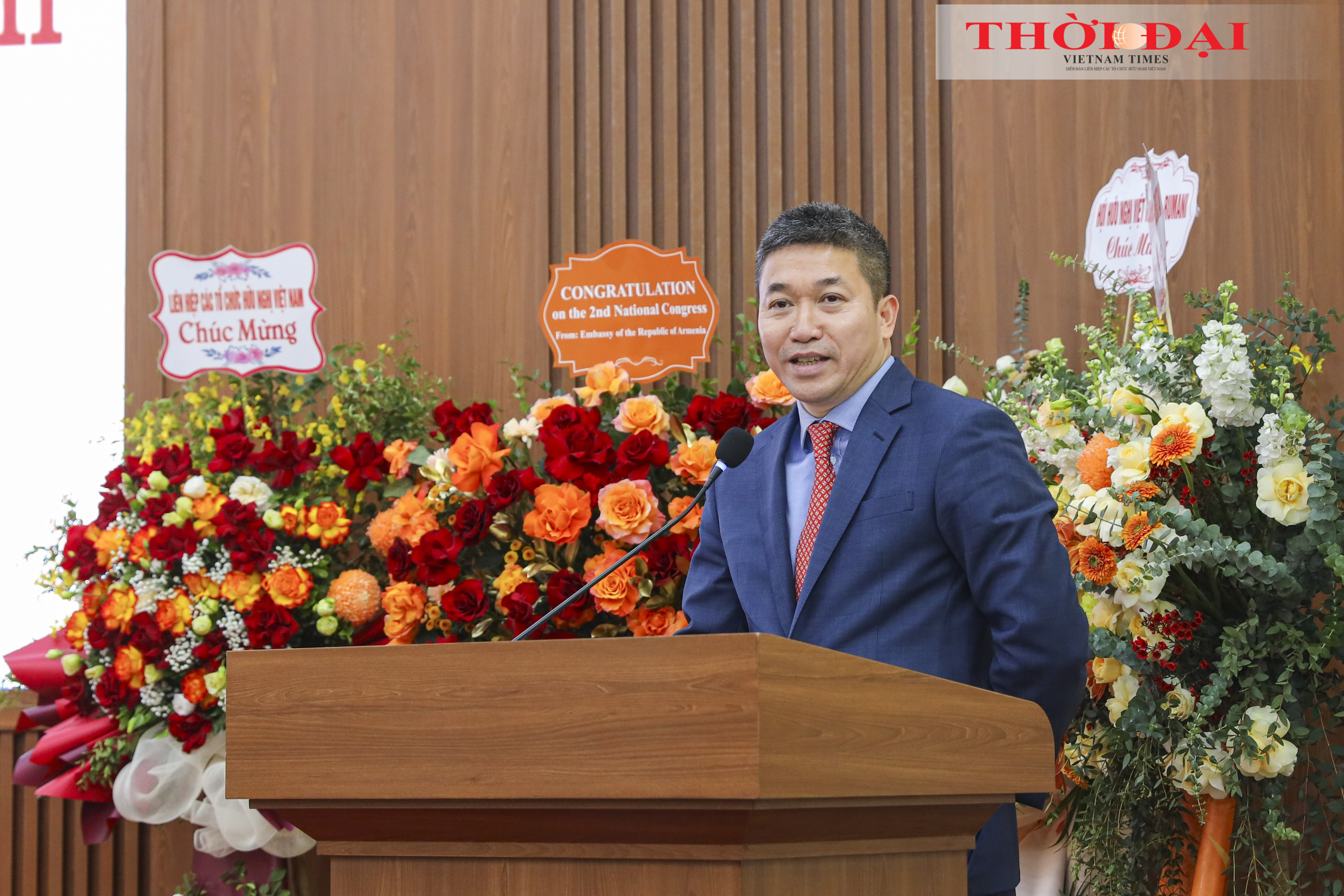 Chủ tịch Liên hiệp các tổ chức hữu nghị Việt Nam Phan Anh Sơn phát biểu tại Đại hội. (Ảnh: Đinh Hòa)