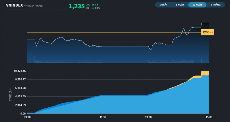 Thị trường đón sắc xanh, VN-Index vẫn giữ được mốc 1.230 điểm