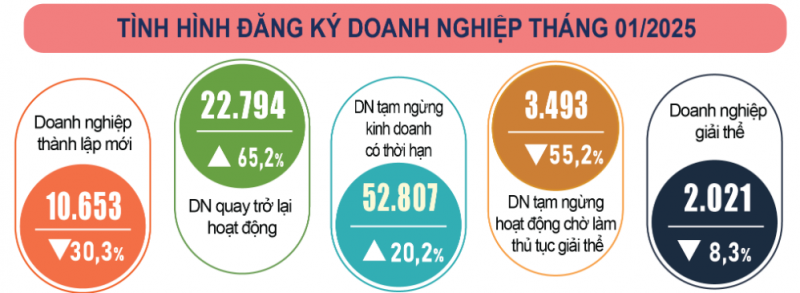 Gần 22.800 doanh nghiệp quay trở lại hoạt động trong tháng 1/2025