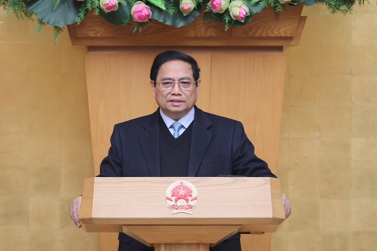 Thủ tướng Phạm Minh Chính phát biểu tại phiên họp Chính phủ thường kỳ tháng 1/2025 diễn ra ngày 5/2. (Ảnh: Báo Chính phủ)