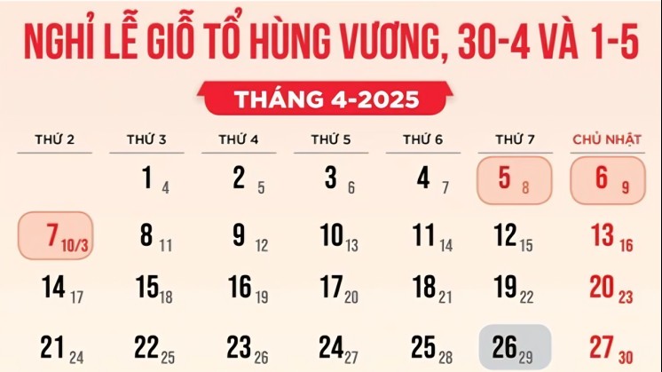 Giỗ tổ Hùng Vương, 30-4 và 1-5 được nghỉ bao nhiêu ngày?