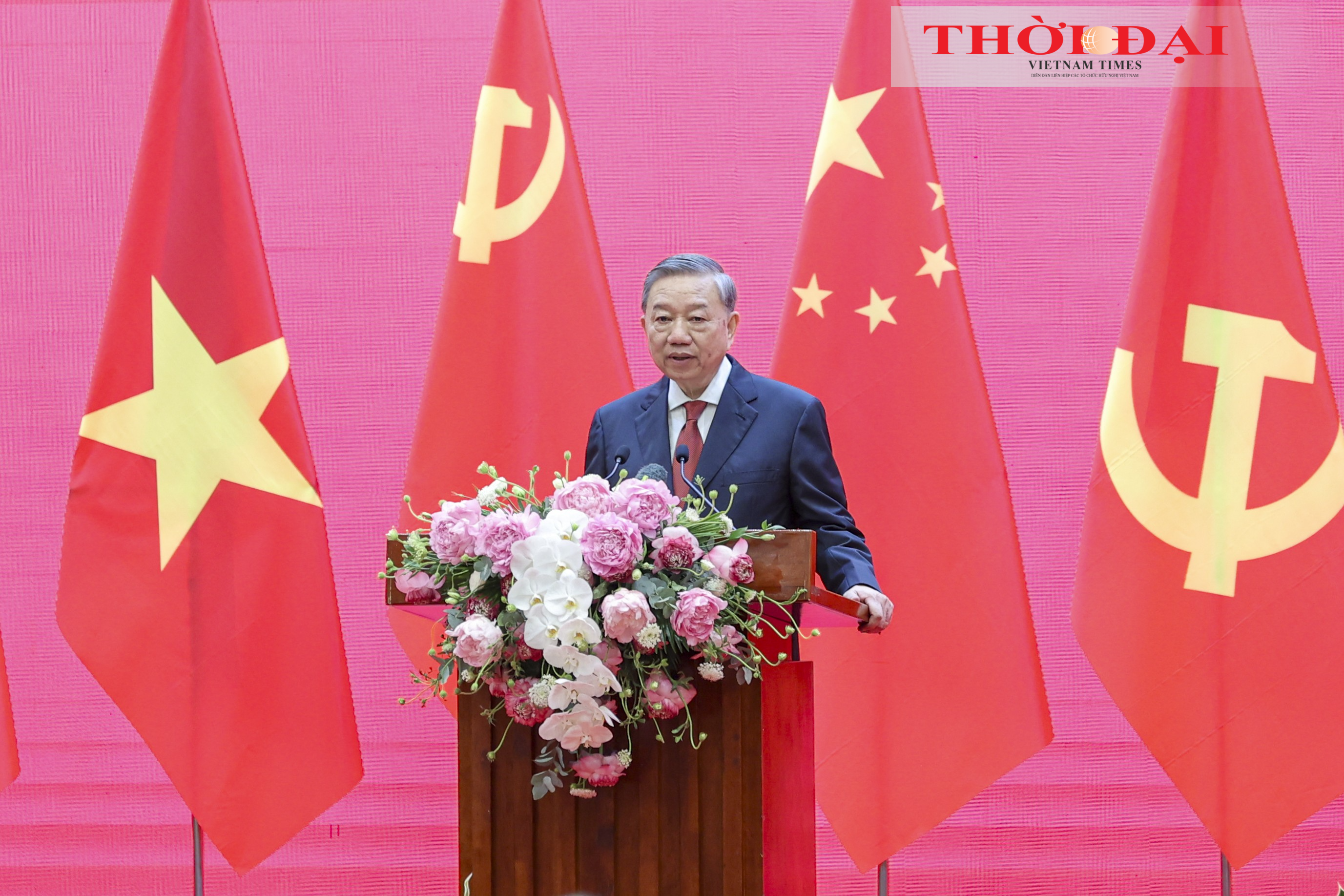 Tổng Bí thư Tô Lâm phát biểu tại Gặp gỡ hữu nghị nhân dân Việt Nam - Trung Quốc. (Ảnh: Đinh Hòa)