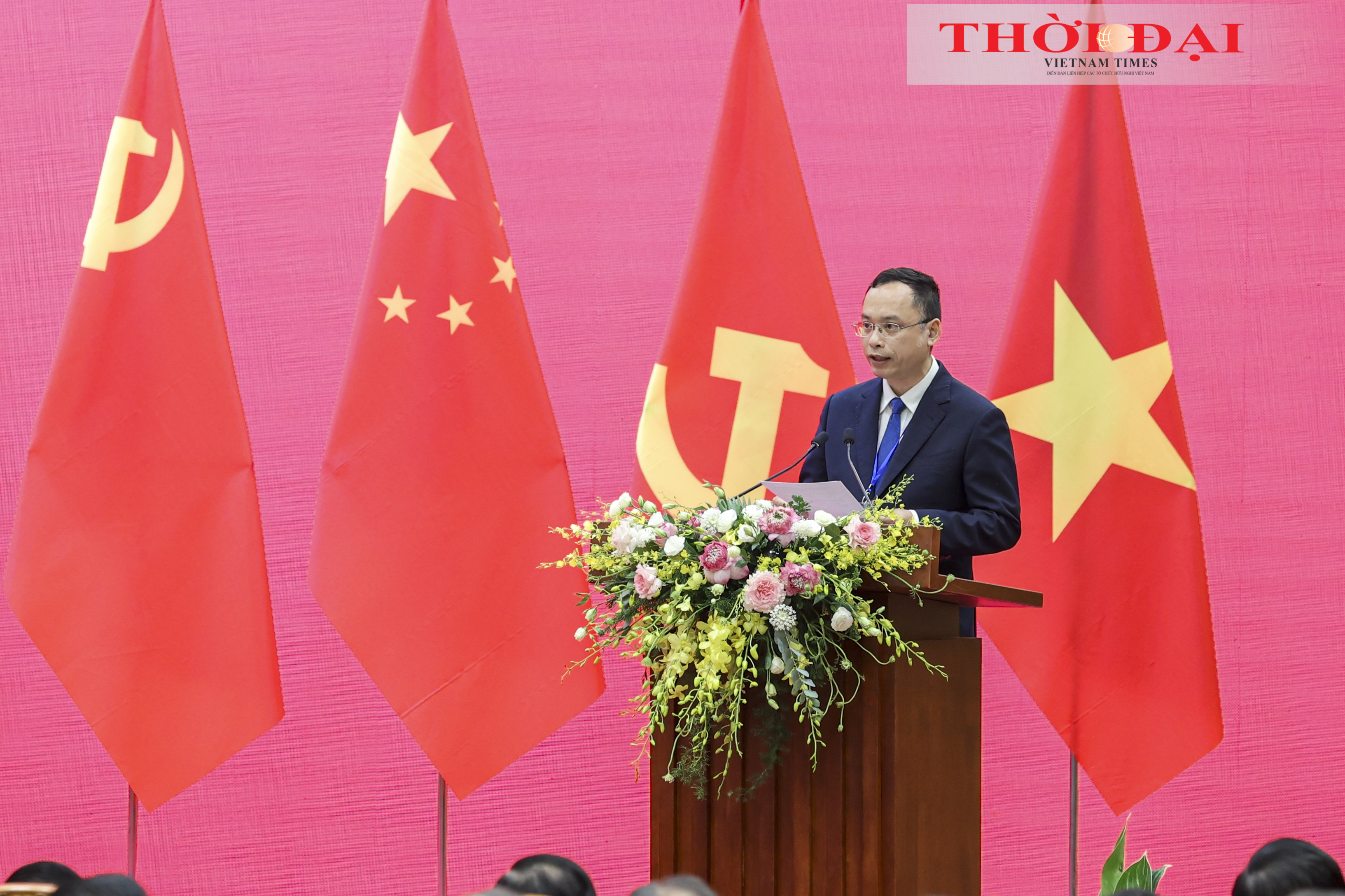 PGS.TS Trần Quang Anh, Phó Giám đốc Học viện Công nghệ Bưu chính viễn thông phát biểu tại cuộc Gặp gỡ. (Ảnh: Đinh Hòa)