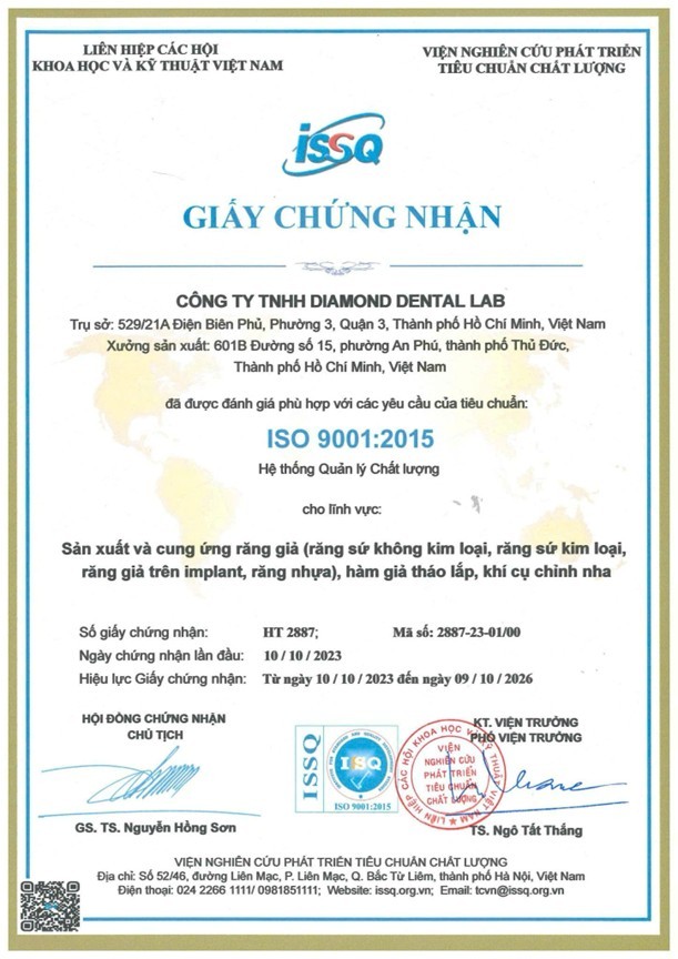 Giấy chứng nhận đạt chứng nhận ISO 9001 về quản lý chất lượng sản phẩm
