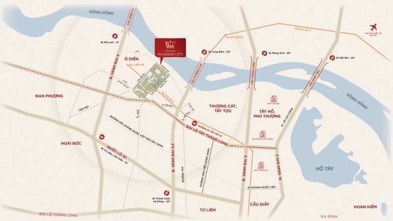 Đại lộ Tây Thăng Long thông xe vào quý II/2026 sẽ rút ngắn thời gian di chuyển từ Vinhomes Wonder City tới Tây Hồ chỉ còn 15 phút