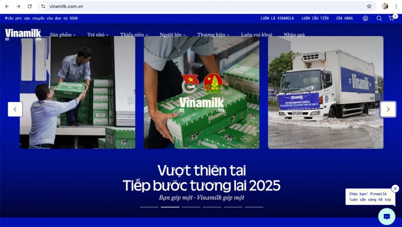 Hình 1: Chương trình “Vượt thiên tai – Tiếp bước tương lai 2025” triển khai trực tiếp trên website Vinamilk, với các thông tin cập nhật và minh bạch; được mọi người tiếp cận dễ dàng, ủng hộ nhanh chóng. Ảnh: Vi Nam