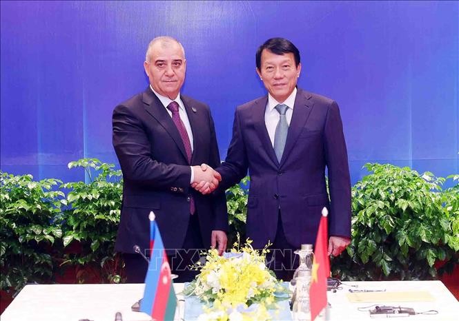 Đại tướng Lương Tam Quang, Bộ trưởng Bộ Công an tiếp ngài Ali Nagiyev, Giám đốc An ninh quốc gia Azerbaijan. Ảnh: Phạm Kiên - TTXVN