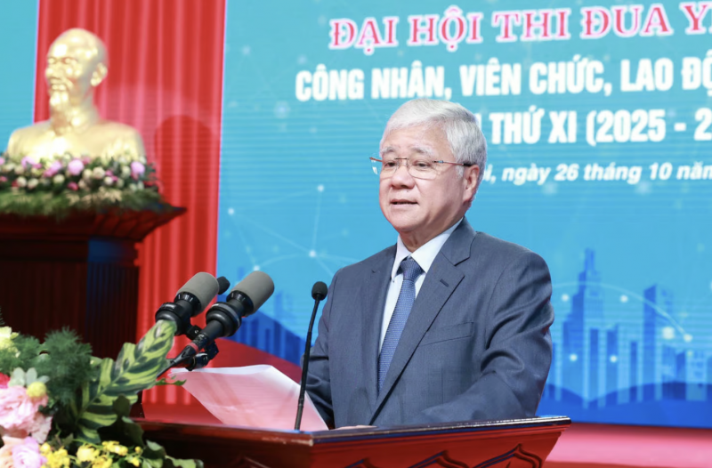 Ông Đỗ Văn Chiến - Ủy viên Bộ Chính trị, Bí thư Trung ương Đảng, Chủ tịch Ủy ban Trung ương MTTQ Việt Nam phát biểu chỉ đạo tại Đại hội. (Ảnh: H.N)