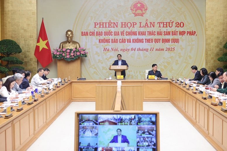Thủ tướng Phạm Minh Chính chủ trì phiên họp thứ 20 của Ban Chỉ đạo quốc gia về phòng, chống khai thác IUU - Ảnh: VGP