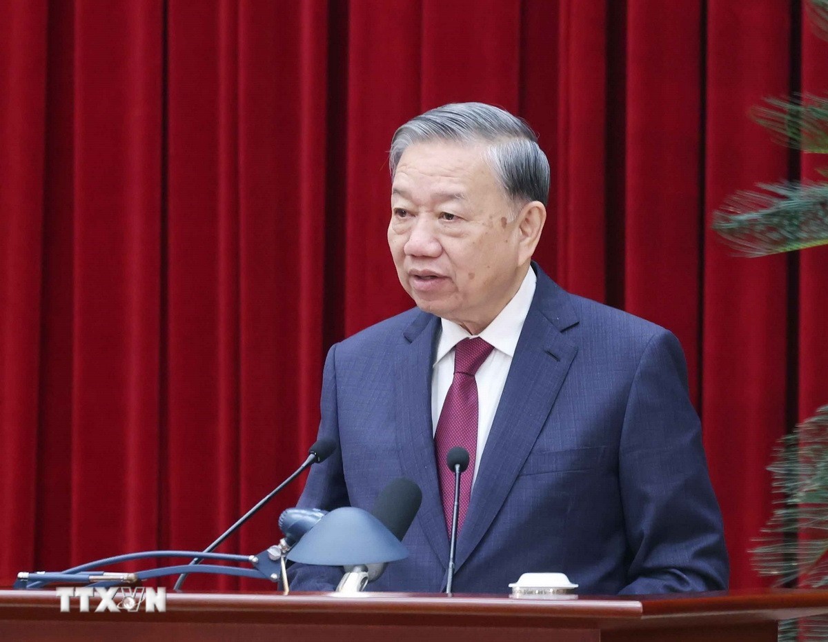 Tổng Bí thư Tô Lâm phát biểu bế mạc Hội nghị lần thứ 14 Ban Chấp hành Trung ương Đảng khóa XIII. (Ảnh: Thống Nhất/TTXVN) Tổng Bí thư Tô Lâm phát biểu bế mạc Hội nghị lần thứ 14 Ban Chấp hành Trung ương Đảng khóa XIII. (Ảnh: Thống Nhất/TTXVN)