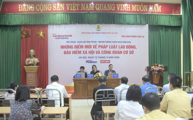 Đối thoại trực tiếp, giao lưu trực tuyến với chủ đề “Những điểm mới về pháp luật lao động, bảo hiểm xã hội và Công đoàn cơ sở”. (Ảnh: LĐTĐ) Đối thoại trực tiếp, giao lưu trực tuyến với chủ đề “Những điểm mới về pháp luật lao động, bảo hiểm xã hội và Công đoàn cơ sở”. (Ảnh: LĐTĐ)