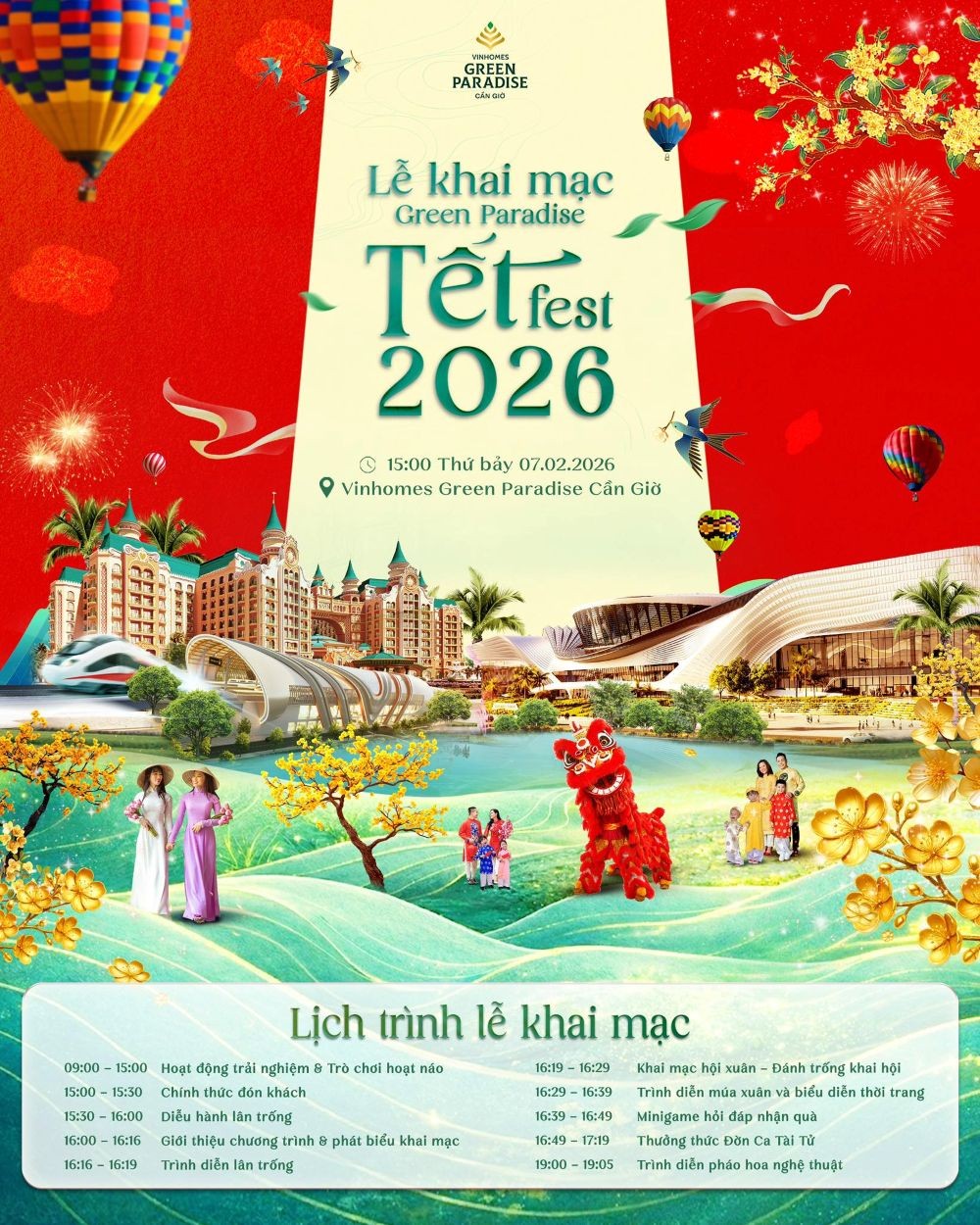 Siêu lễ hội Green Paradise Tet Fest sẽ khai màn ngày 7/2 tại Vinhomes Green Paradise với rất nhiều hoạt động hấp dẫn